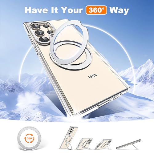 Image of Compatible with Samsung Galaxy S22 & S23 Ultra Case with 360Rotatable Magnetic Ring Stand Compatible with Mag-Safe Military Protection Shockproof Transparent Phone Case,Clear