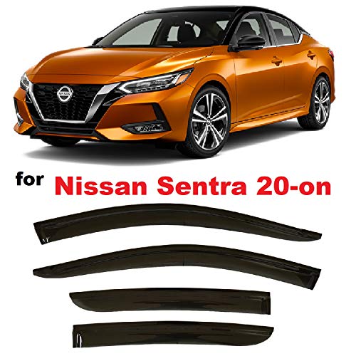 Tape-On Dark Tinted Side Window Visor Deflectors Vent Rain Guards Compatible with Nissan Sentra 2020 2021 2022 S SV SR