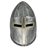 MILERUN Plastic Medieval Crusader Knight Helmet Costume Accessory for Battle Play Halloween Cosplay LARP Silver