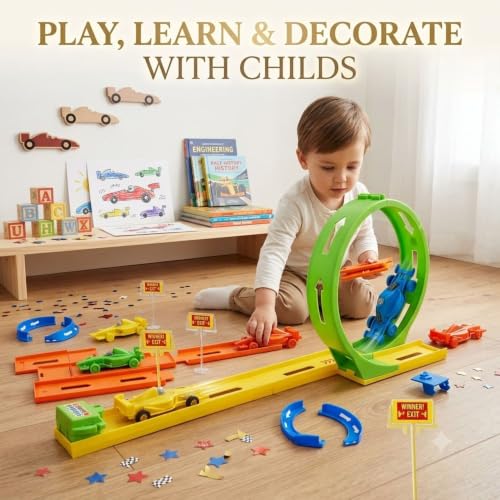 Image of Track Racing Car Toy Playset for Kids 3+| Single 360 Degree Loop Fire Racer Track with Launcher & Drum Transport Stoppers High Jumper Power Car Vehicle Toys for Boys | Girls Birthday Gift Item