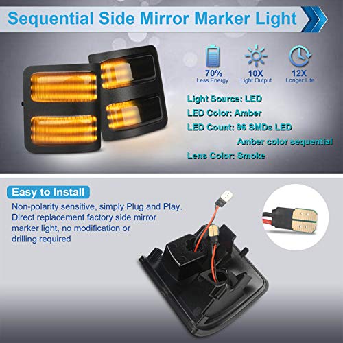MbuyDIY Sequential 3 Row LED Side Mirror Marker Lights Smoke Lens Replacement Compatible with 2008-2016 F250 F350 F450 Super Duty Amber Turn Signal, Pack of 2 - Thumbnail 3