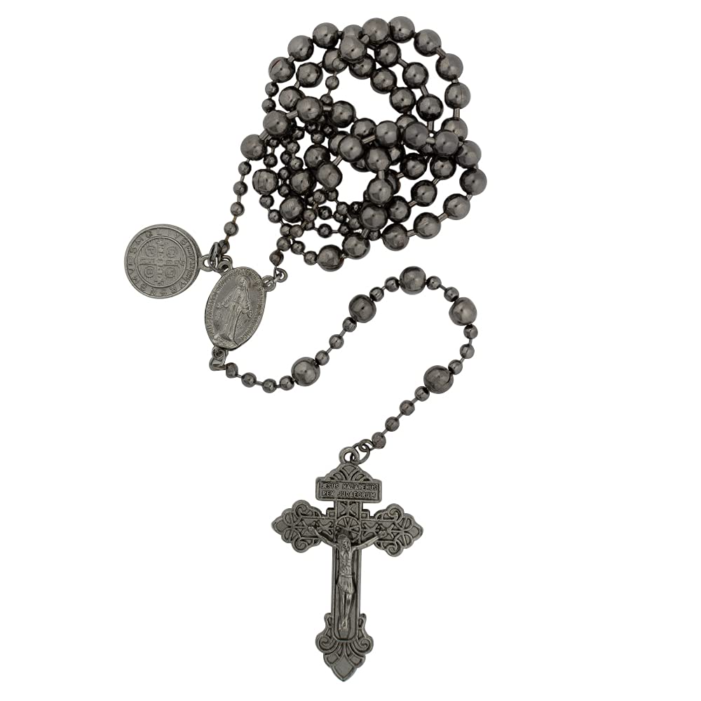 Gun Metal St. Benedict Rosary with prayer card