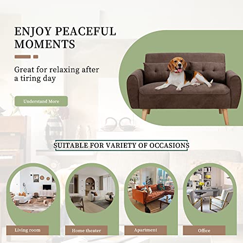 Vongrasig 47" Small Modern Loveseat Sofa, Mid Century Linen Fabric 2-Seat Sofa Couch Tufted Love Seat With Back Cushions And Tapered Wood Legs For Living Room, Bedroom And Small Space (Brown) #TOP4