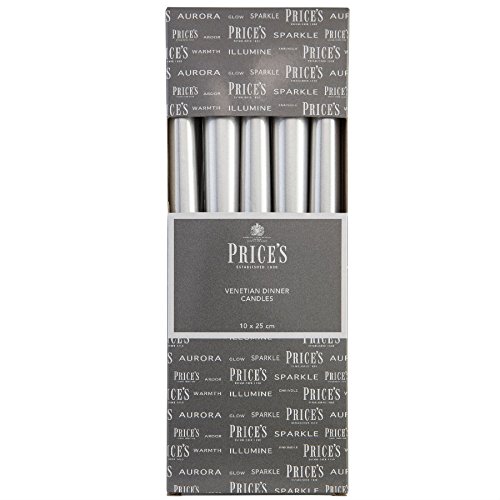 Image of 10 x PRICES HANDMADE DINNER CANDLES SILVER 25CM VENETIAN CANDLES