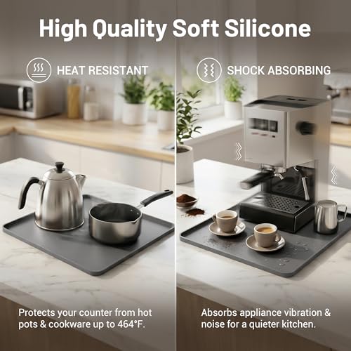 Image of ZJWZLG Silicone Coffee Mat for Countertop, 16x16 inch - Heat Resistant Espresso Machine Mat with Raised Edge, Non-Slip Waterproof Station Pad, Compact Coffee Bar & Kitchen Accessories - Grey