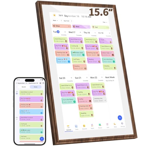 15.6 Inch Digital Calendar Chore Chart with Touchscreen - Full HD Interactive Display, Wall & Desk Mountable Family Planner, to-Do List & Meal Planner, Digital Picture Frame Gifts for Women Mom