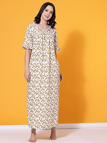 Image of OOMPH! Cotton Blend Nighty for Women's | Night Gown | Nighty | Nightdress | Maxi Dress | Sleepwear | Gown for Women | Nighties | Sleepwear