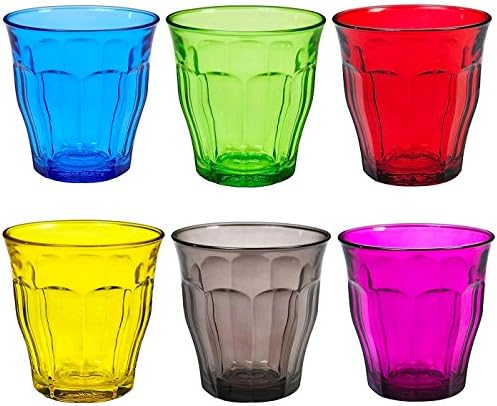 Duralex Picardie Coloured Glasses - 250ml Tumblers for Water, Juice - Multi - Pack of 6