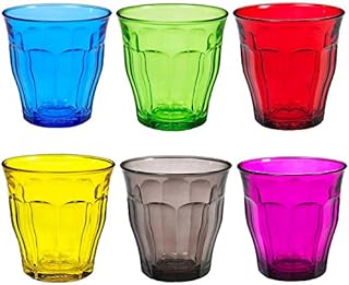Duralex Picardie Coloured Glasses - 250ml Tumblers for Water, Juice - Multi - Pack of 6