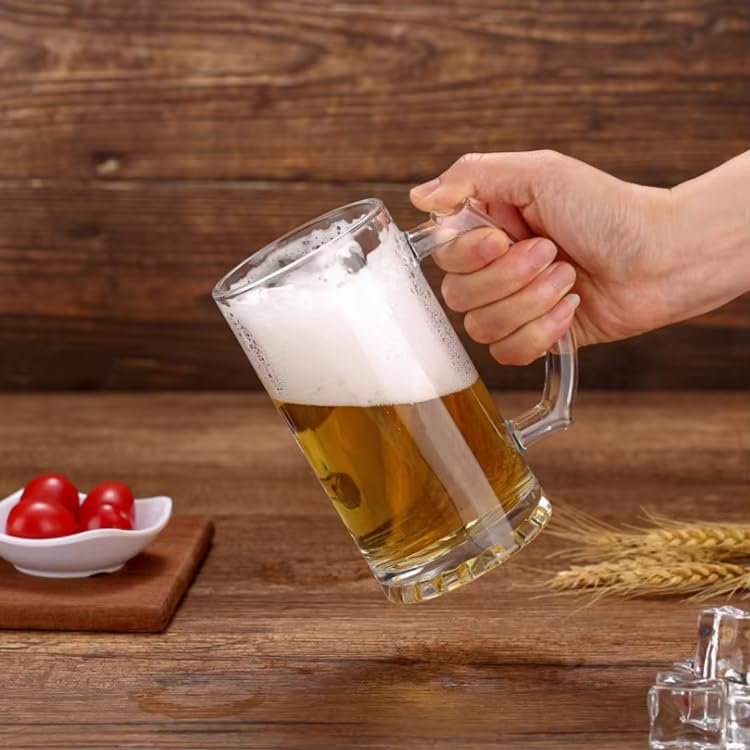 Image of Melbify Beer Mug | 500 ml | Set of 2 | Petal Bottom Embossing Design | Mug with Handle | Classic Beer Glasses | Premium | Heavy | Perfect for Beer, Cider,Cocktails,Mocktails | Gift Set