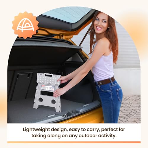 Image of ACKO Folding Step Stool Foldable Stool 13 inch Plastic Stools for Kids and Adults Up to 300 lbs,Stepping Foot Stool with Portable Handle for Kitchen Closet Bedroom (Grey)