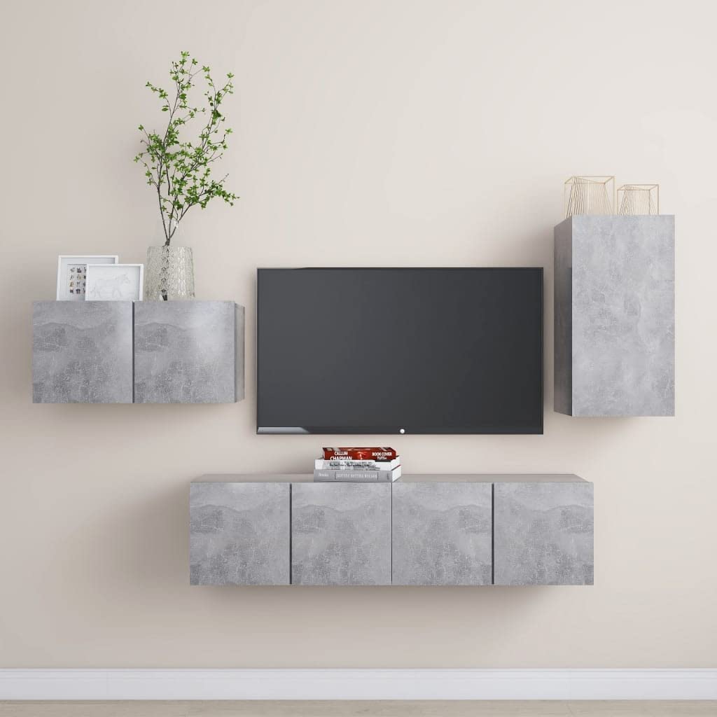 Meuble TV en bois gris béton pour optimiser vos soirées cinéma en famille