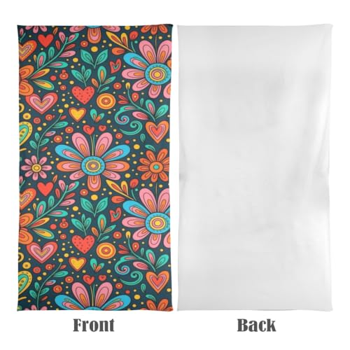 Toalla de baño portátil Boho Folk Art Floral Heart para playa, sobredimensionada, suave, super absorbente y de secado rápido, multipropósito para deportes, fitness y yoga, 31" x 71" miniatura 2