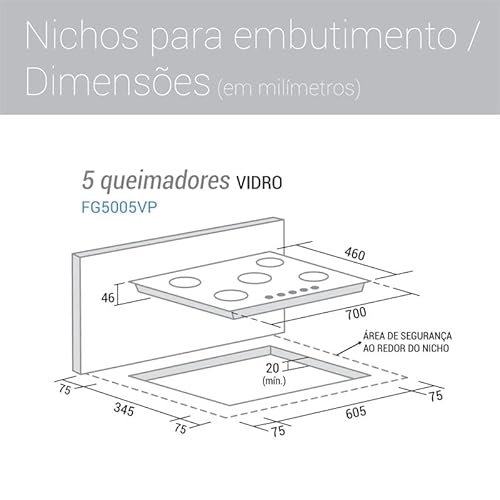 Fogão de Mesa Cooktop 5 Bocas Vidro Preto à Gás - SUGGAR - FG5005VP