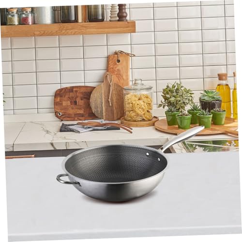 Wok de acero inoxidable PRETYZOOM con asas dobles y antiadherente miniatura 6