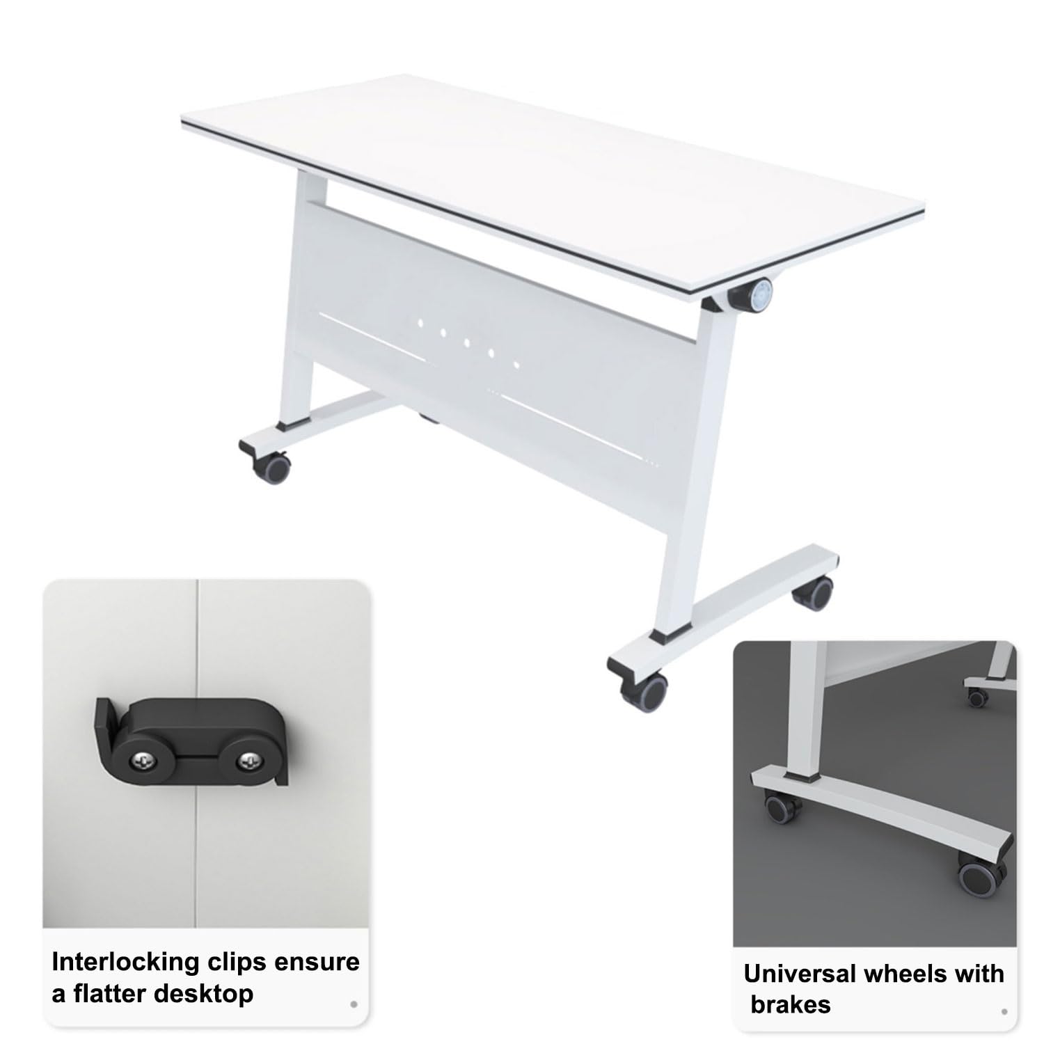 Mesa de conferencias plegable, mesa de capacitación moderna con ruedas, mesa de conferencias modular, estructura de acero inoxidable, fácil de montar, para laboratorio, estudio(140*50*75CM)