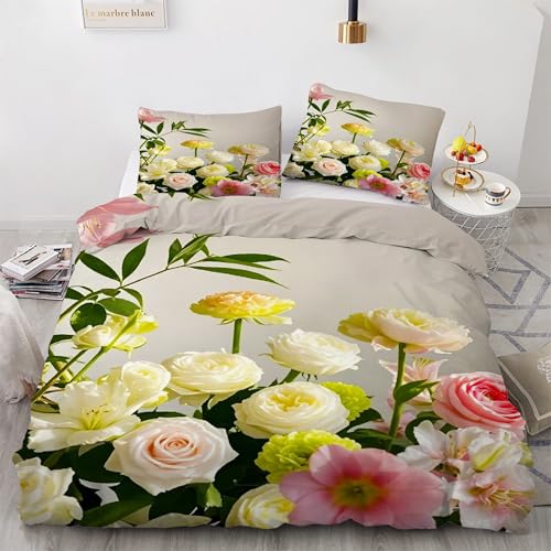 Parure de lit fleurs en microfibre douce avec housse de couette 240 x 260 rose - 2