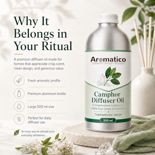 Image of Aromatico Camphor Diffuser Oil for Home Fragrance, Premium Aromatherapy Diffuser Oil, Fresh Camphor Aroma for Diffusers | Potpourri and Room Oil - 500 ml