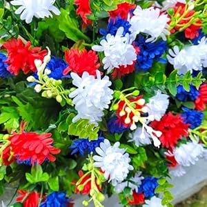 Cemetery Saddle Veteran Memorial Decoration Realistic Silk Faux Floral Artificial Grave Flowers Red White and Blue Patriotic Mini Mums for Headstone Decorating