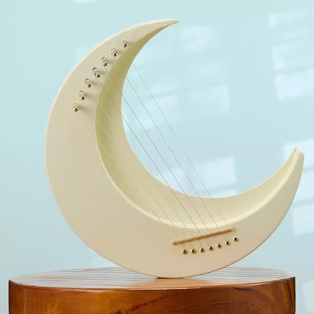 Arpa A Forma di Luna, Arpa Tradizionale A 7 Corde, Portatile 7 Corde Lyre Harp Strumento Musicale, Legno Massello Lyre Harp con Chiave di Accordatura, Bianco