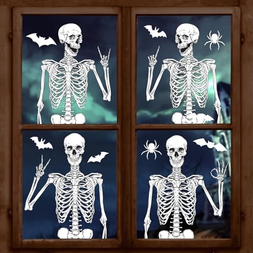 Halloween Window Clings Large Smiling Skeleton Bat Window Sticker...