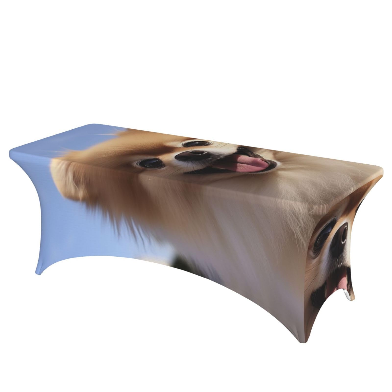 DWVTSLH 6FT Spandex Table Covers for Rectangle Tables, Wrinkle Resistant Stretch Tablecloths, Ultimate Fitted Tables Protector, Happy Pomeranian Table Cloth for Party, Wedding, Banquet