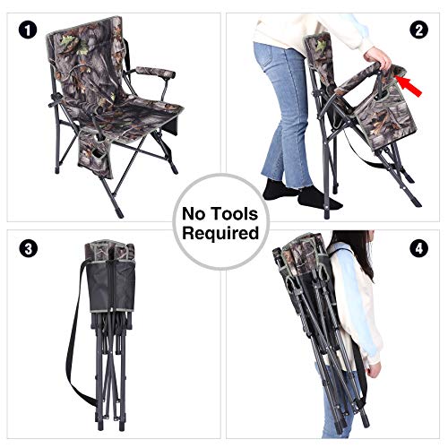 Redcamp Camo Camping Chair For Adults Heavy Duty, Sturdy Steel Folding Hunting Chair For Ground Blinds, Portable And Comfortable With Padded Hard Arms #TOP6