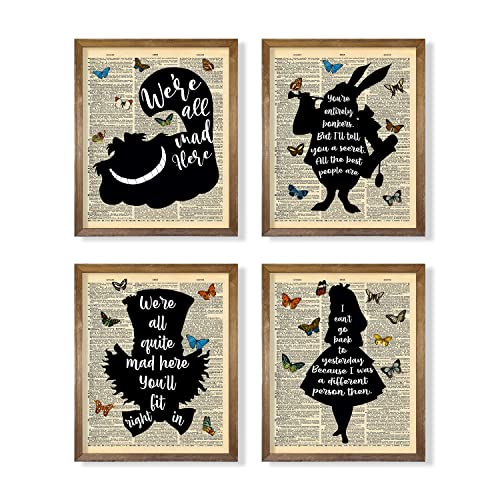 Image of Alice in Wonderland Wall Art Decor - 11x14 Cheshire Cat Mad Hatter White Rabbit - Alice Inspirational Saying Quote Poster Print - Motivational Wall Art for Alice Fans - Affirmation Gift for Women Girl