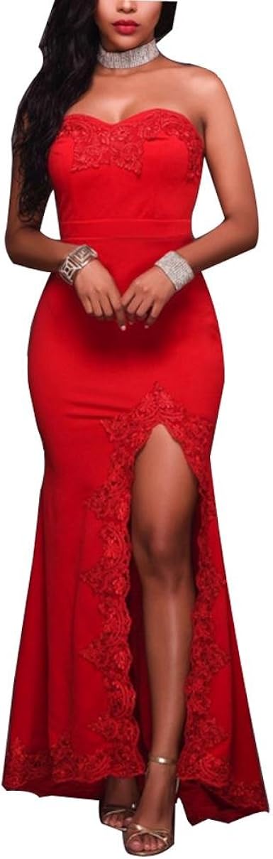 Wangmei Mujer Elegante Floral Encaje Envolver el Vestido Largo Rojo Maxi  Noche Vestidos de Fiesta, Red, M: Amazon.es: Ropa