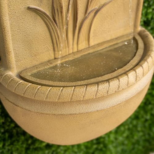 XBrand 31-Inch Wall-Mounted Cascading Water Fountain with Pump, Flower & Dragonfly Design, Outdoor Garden Water Feature for Patio, Yard Accent and Exterior Decor, Khaki by XBrand - Used condition - Image 6
