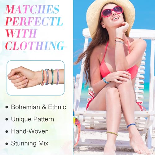 72 Pcs Summer Friendship Bracelets String Bracelets for Women Wax String Bracelets Outfits Surfer Handmade Water Repellent Boho Rope Anklets Adjustable Braided Anklet Summer Foot Jewelry2