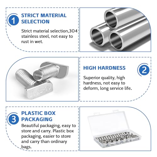 EXLECO 20 x Hammer Head Screws M10 x 25 mm Stainless Steel Hammer Head Screws T Nut Bolts with Plastic Box Stainless Steel Screw Attachment with Flange Nuts for T Nut Rail Greenhouse Profile Rails - Image 3