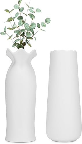 Juego de 2 jarrones blancos, decoración moderna del hogar, jarrones de cerámica para decoración del hogar, flores falsas o reales, decoración