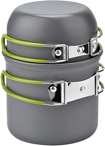 Kit Panelas Compactas para Camping Trekking Pescaria Alumínio 2 Peças Com Pegador