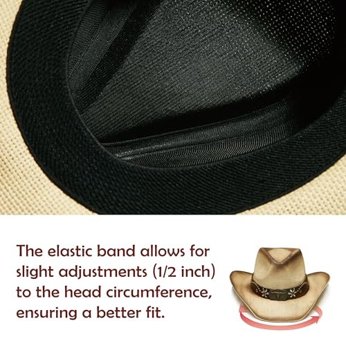 Image of YOUBADU Western Straw Cowboy and Cowgirl Hats with Decorative Bands - Unisex Wide Brim Raffia Style Sun Hat