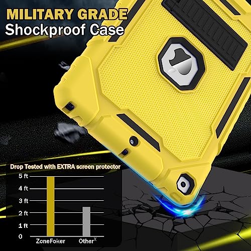 Image of ZoneFoker Case for iPad 9th /8th /7th Generation 2021 /2020 /2019(10.2 inch), Heavy Duty Military Grade Shockproof Rugged Protective 10.2 inch Cover with Built-in Stand for iPad 9 8 7 Gen (Yellow+Black)