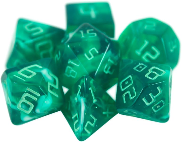 Starfarer Sci-Fi RPG Dice - 'Quasar' - Dark Green with White Swirls