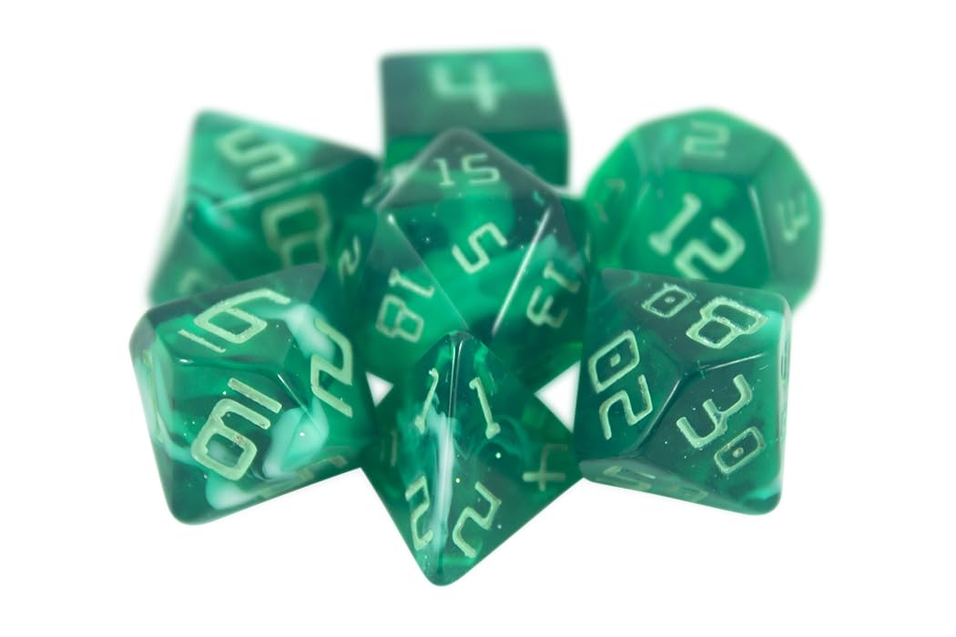 Starfarer Sci-Fi RPG Dice - 'Quasar' - Dark Green with White Swirls