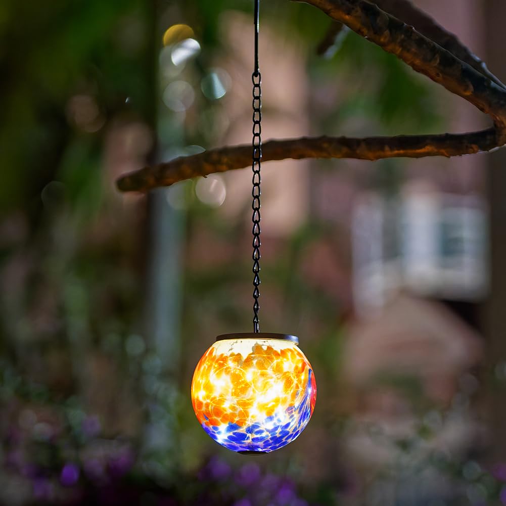 Lanterne solari da appendere all'aperto, luci a sfera a energia solare, luce in vetro impermeabile da appendere, per giardino, cortile, albero, casa, decorazione natalizia, inchiostro blu