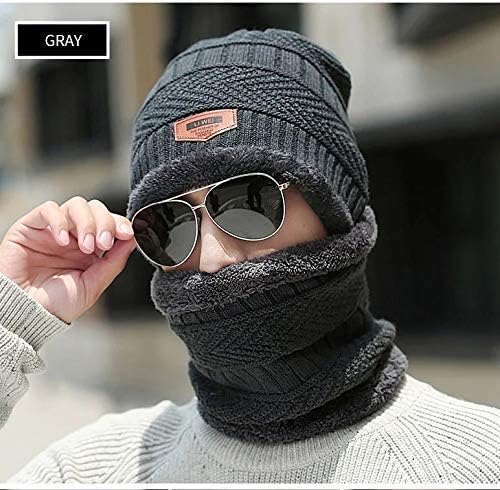 Miniatura 4 de A prueba de nieve interior de lana de piel para hombres y mujeres, gorro con calentador de cuello, gorro de punto grueso con forro polar para