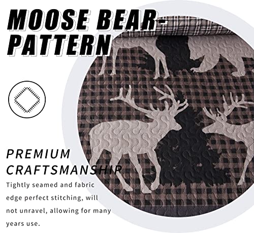 Moose Bear Rustic Quilt Set Queen/Full Size, Cabin Bedspread Bedding Set, Lodge Lightweight Breathable Coverlet Set For All Season, Red #TOP2