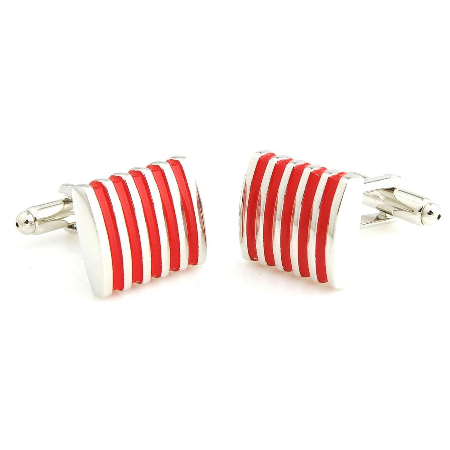 peluche Red Enamel Stripe Cufflinks for Men-picture-5