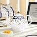 fanquare Bone China Tea Sets for Adults, 21-Piece Blue Lace and Roses Porcelain Tea Service with Sugar Bowl & Creamer, English Cremic Floral Teacups Set of 6 for Women Tea Party