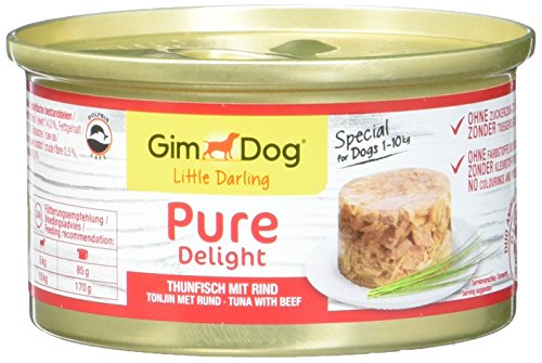 GimDog Pure Delight, at�n con vacuno - Snack para perros rico en prote�nas, con pescado tierno en deliciosa gelatina - 12 latas (12 x 85 g)