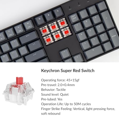 Image of Keychron K10 Full Size 104 Keys Bluetooth Wireless /USB Wired Mechanical Gaming Keyboard for Mac with Keychron Super Red Switch /RGB Backlight /Multitasking Computer Keyboard for Windows, Aluminum Frame