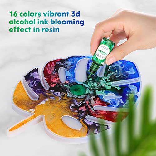 Alcohol Ink Gemstones Set- Wayin 16 Vibrant High Concentrated Alcohol-Based Ink Resin Dye With Metallic Extreme Shimmer Gold Silver Color For Resin Petri Dish Tumbler Cups Making Coaster Yupo Painting #TOP3