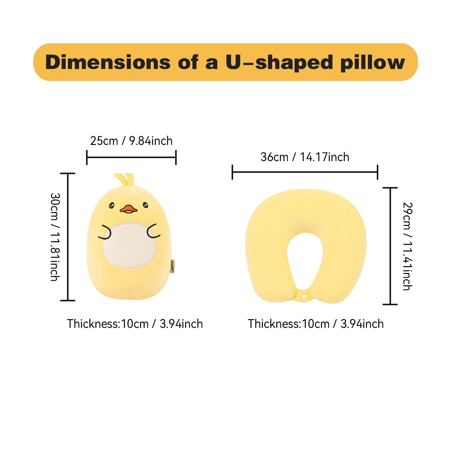 Appui-tête déformable 2 en 1 en forme de U, oreiller en peluche d'animal de dessin animé, oreiller de voyage portable en forme de U, oreiller de bureau, petit canard jaune