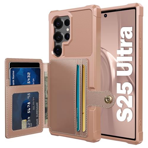 Tcaraersing Wallet Case for Samsung Galaxy S25 Ultra, Compatible with Magnetic Car Mount, Heavy Duty Shockproof Rugged Soft TPU Back Leather Flip Credit Card Holder Cover for Galaxy S25 Ultra, Pink by Tcaraersing - Used condition - US$11.98