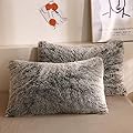 XeGe Faux Fur Throw Pillow Cases Plush Shaggy Ultra Soft Pillow Cover Fluffy Crystal Velvet Decorative Pillowcases Zipper Closure,Set of 2 (Standard, Dark Gray Ombre)
