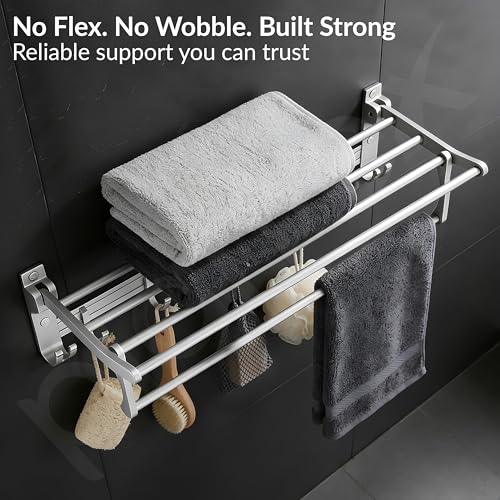 Image of Plantex Aluminium Foldable Towel Rack in Bathroom /Space Towel Holder /24 Inch Towel Hanger /Adjustable Hooks with Ample Space /Bathroom Accessories - Pack of 1 (Silver)